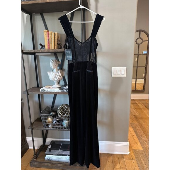 retrofete Leni Velvet Corset Wide Leg Jumpsuit Black Womens Size Small - Picture 10 of 14